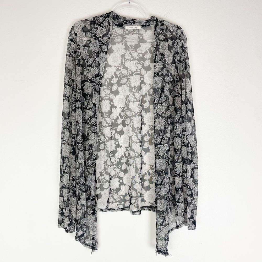 Must Have Mesh Cardigan XL Boho Sheer Floral Cottage Grunge‎ Layering Stretch